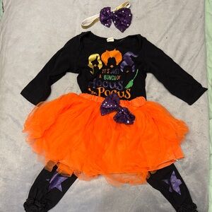 Kids Hocus Pocus Costume Set - Black and Orange, purple sequins
